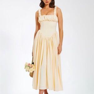 Miss Circle Noreen Egg White Satin Drop Waist Maxi Sundress XS